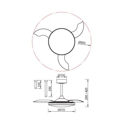 SLIM FAN MINI VENTILATORE CON PALE A SCOMPARSA D90 CM LED 45W DIMMERABILE 3 COLORI CON TELECOMANDO INCLUSO