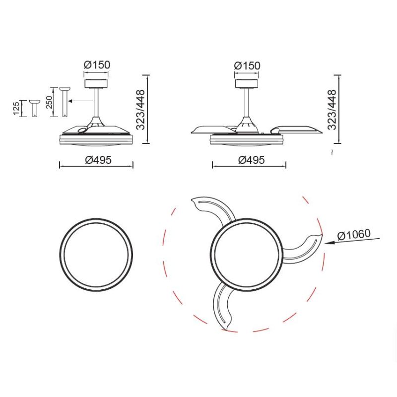 RAFAGA VENTILATORE MODERNO D106 CM LED 50W DIMMERABILE TECNOLOGIA RGB TELECOMANDO INCLUSO 2 COLORI