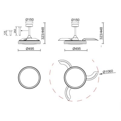 RAFAGA VENTILATORE MODERNO D106 CM LED 50W DIMMERABILE TECNOLOGIA RGB TELECOMANDO INCLUSO 2 COLORI