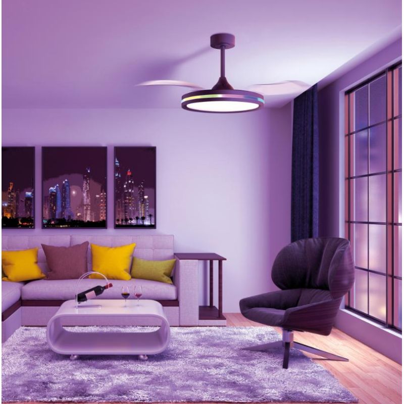 RAFAGA VENTILATORE MODERNO D106 CM LED 50W DIMMERABILE TECNOLOGIA RGB TELECOMANDO INCLUSO 2 COLORI