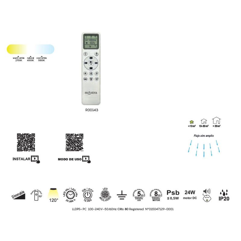 FLOWER VENTILATORE D80 CM CON PALE RETRATTILI LED 24W DIMMERABILE 2 COLORI TELECOMANDO INCLUSO
