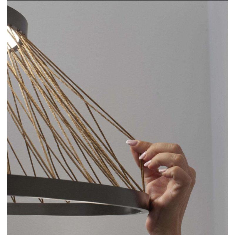 SPIDER PLAFONIERA D50 CM LED 43W LUCE 3000K IN ALLUMINIO GRIGIO CON FILI IN TESSUTO ORO DESIGN MODERNO