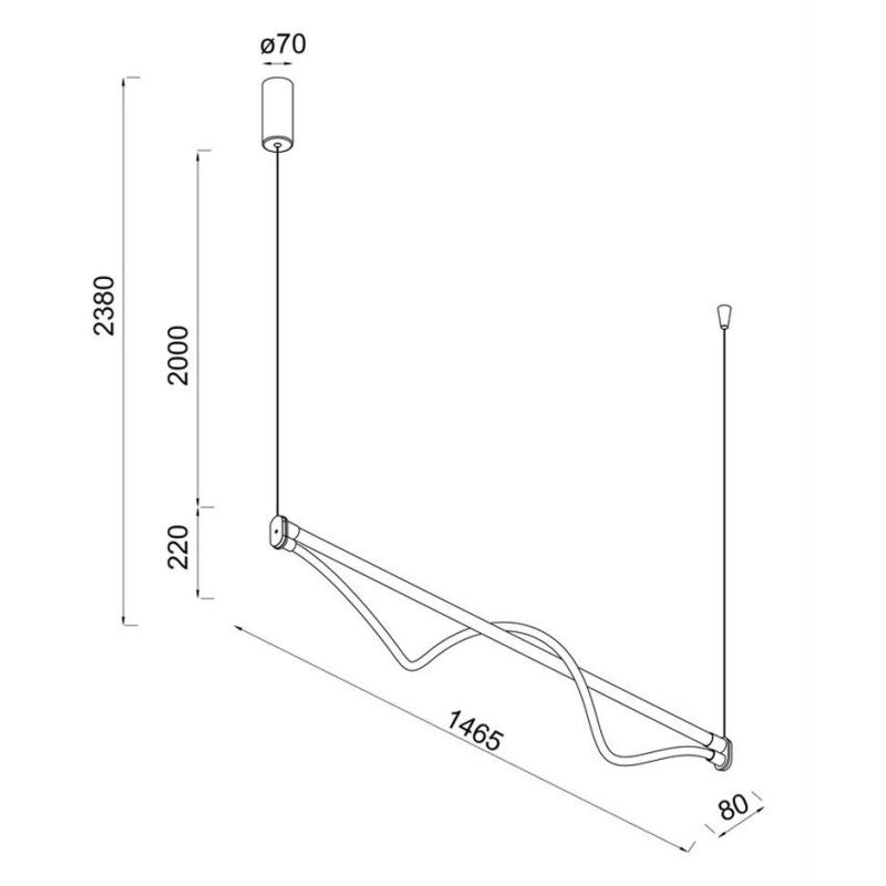 FUGAZ SOSPENSIONE SINUOSA LED 38W LUCE 3000K ALLUMINIO ORO O NERO CON TUBO LUMINOSO DESIGN MODERNO