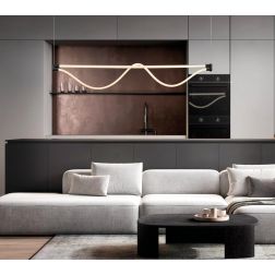 FUGAZ SOSPENSIONE SINUOSA LED 38W LUCE 3000K ALLUMINIO ORO O NERO CON TUBO LUMINOSO DESIGN MODERNO