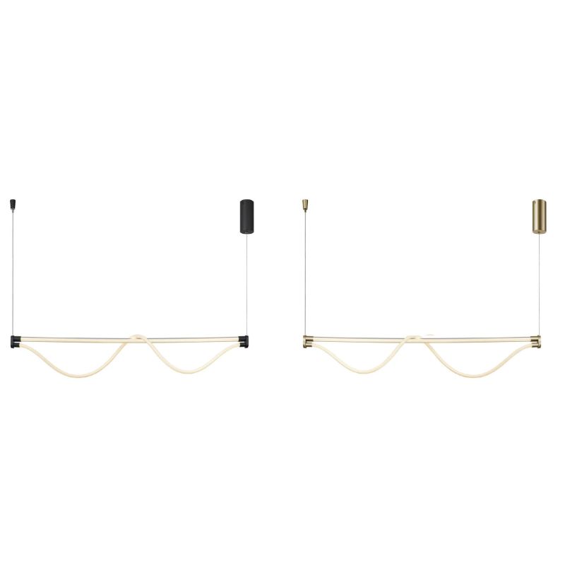 FUGAZ SOSPENSIONE SINUOSA LED 38W LUCE 3000K ALLUMINIO ORO O NERO CON TUBO LUMINOSO DESIGN MODERNO