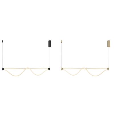 FUGAZ SOSPENSIONE SINUOSA LED 38W LUCE 3000K ALLUMINIO ORO O NERO CON TUBO LUMINOSO DESIGN MODERNO