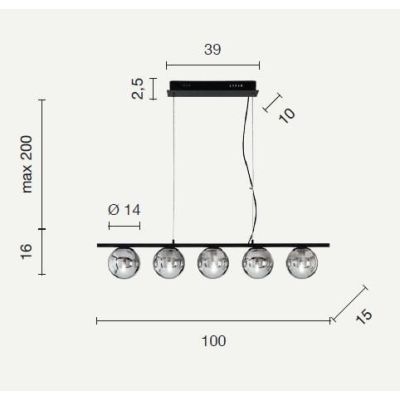 MONILE SOSPENSIONE MODERNA IN METALLO NERO CON 5 SFERE IN VETRO SOFFIATO BIANCO ONDALUCE CICIRIELLO - Cristalensi