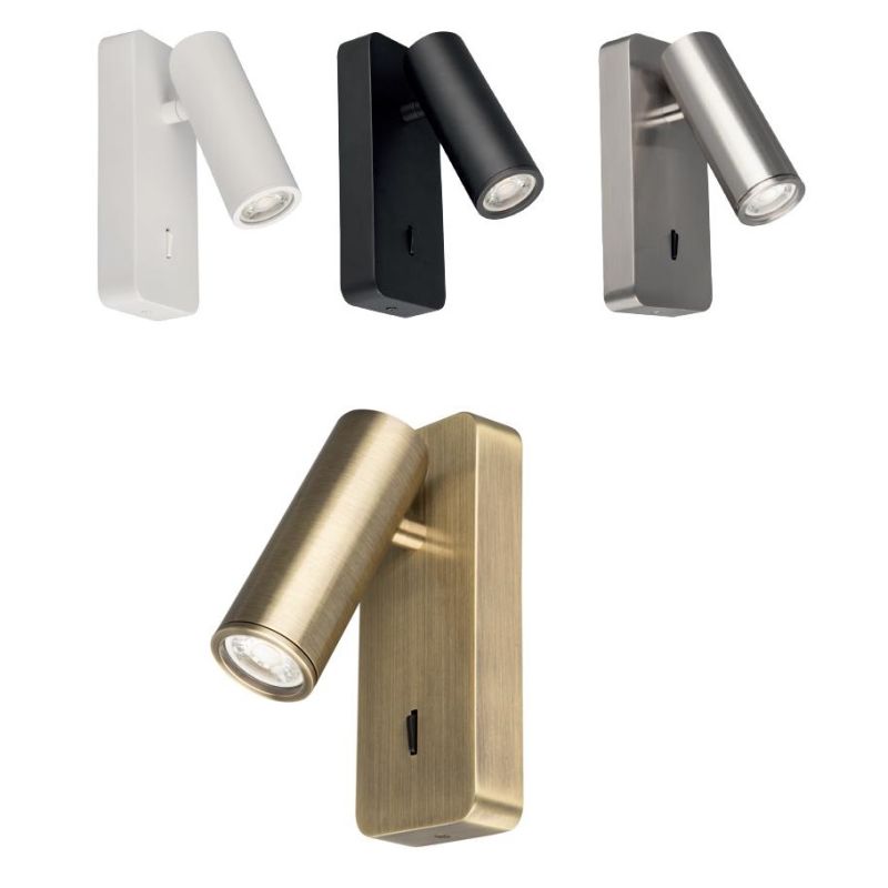 NOTTE APPLIQUE ORIENTABILE IN ALLUMINIO 4 COLORI LAMPADINA ATTACCO MINI GU10 INTERRUTTORE ON/OFF MODERNA