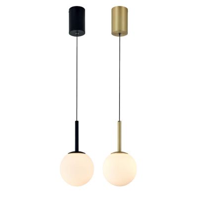 PUEBLA SOSPENSIONE SINGOLA SALISCENDI NERA O ORO CON SFERA BIANCA D12 CM LED 9W LUCE 3000K DESIGN MODERNO