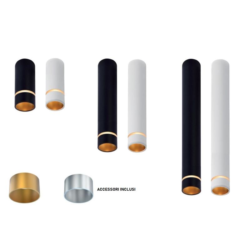 SPLIT PLAFONIERA CILINDRICA 3 MISURE D4 CM BIANCA O NERA LAMPADINA ATTACCO MINI GU10 DESIGN MODERNO