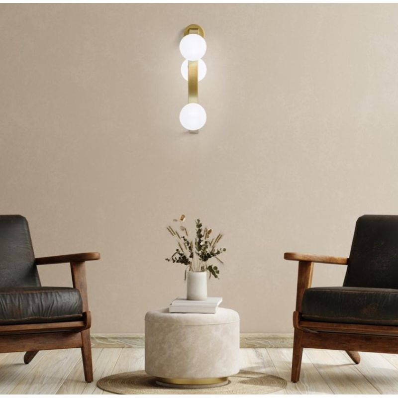 SUNSET LAMPADA DA PARETE ORO CON SFERE IN VETRO BIANCO LED 18W LUCE 3000K DIMMERABILE DESIGN MODERNO