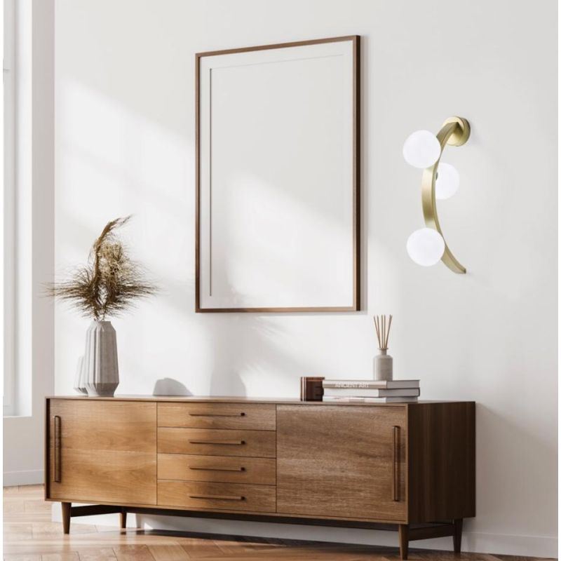 SUNSET LAMPADA DA PARETE ORO CON SFERE IN VETRO BIANCO LED 18W LUCE 3000K DIMMERABILE DESIGN MODERNO