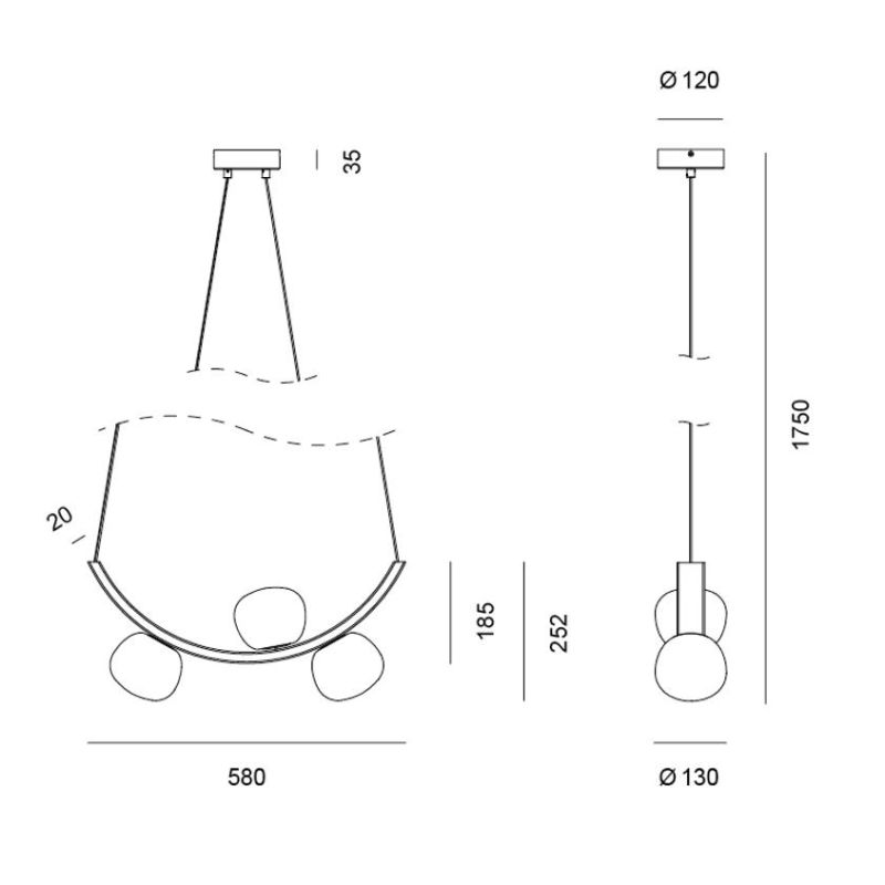 SUNSET SOSPENSIONE 3 LUCI ORO CON SFERE IN VETRO BIANCO LED 18W LUCE 3000K DIMMERABILE DESIGN MODERNO