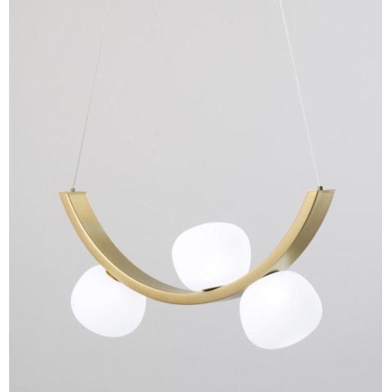 SUNSET SOSPENSIONE 3 LUCI ORO CON SFERE IN VETRO BIANCO LED 18W LUCE 3000K DIMMERABILE DESIGN MODERNO