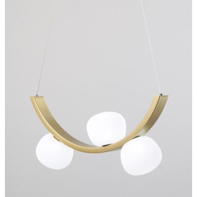 SUNSET SOSPENSIONE 3 LUCI ORO CON SFERE IN VETRO BIANCO LED 18W LUCE 3000K DIMMERABILE DESIGN MODERNO