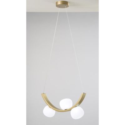 SUNSET SOSPENSIONE 3 LUCI ORO CON SFERE IN VETRO BIANCO LED 18W LUCE 3000K DIMMERABILE DESIGN MODERNO
