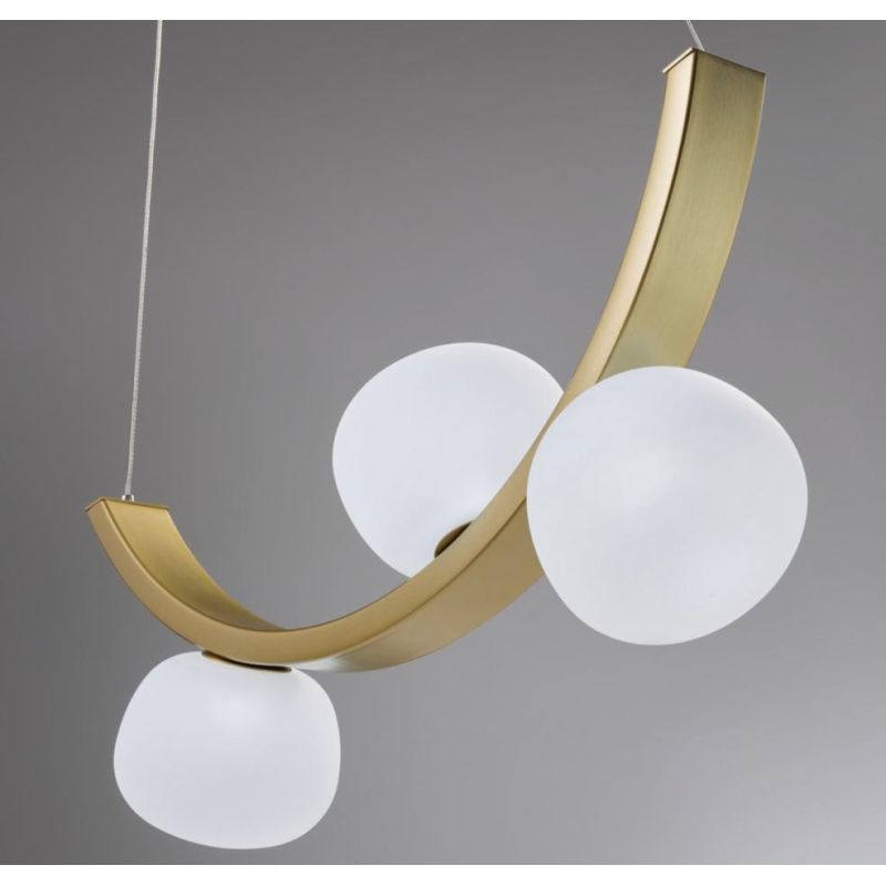 SUNSET SOSPENSIONE 3 LUCI ORO CON SFERE IN VETRO BIANCO LED 18W LUCE 3000K DIMMERABILE DESIGN MODERNO