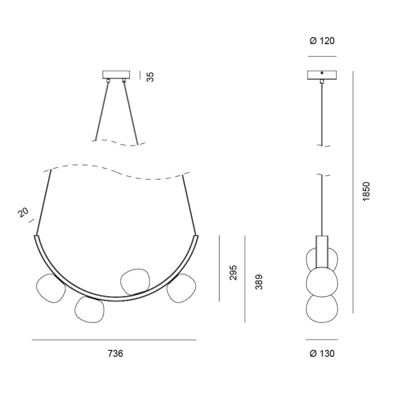 SUNSET SOSPENSIONE 4 LUCI ORO CON SFERE IN VETRO BIANCO LED 24W LUCE 3000K DIMMERABILE DESIGN MODERNO