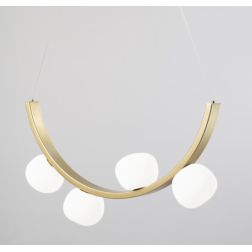 SUNSET SOSPENSIONE 4 LUCI ORO CON SFERE IN VETRO BIANCO LED 24W LUCE 3000K DIMMERABILE DESIGN MODERNO 2