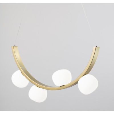 SUNSET SOSPENSIONE 4 LUCI ORO CON SFERE IN VETRO BIANCO LED 24W LUCE 3000K DIMMERABILE DESIGN MODERNO