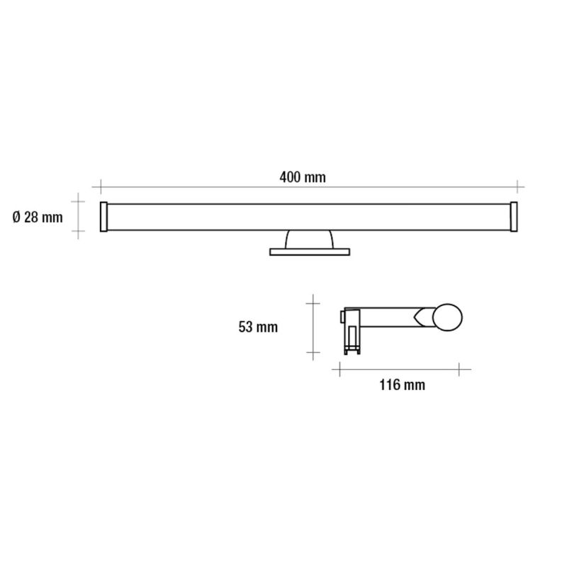 KALEA APPLIQUE DA SPECCHIO TUBOLARE CROMO IP44 LED 6W LUCE 3000K LARGHEZZA CM 40 DESIGN MODERNO
