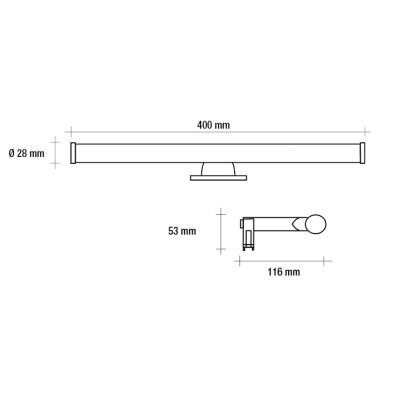 KALEA APPLIQUE DA SPECCHIO TUBOLARE CROMO IP44 LED 6W LUCE 3000K LARGHEZZA CM 40 DESIGN MODERNO