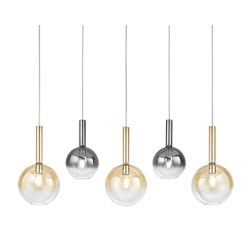 LOLLIPOP SOSPENSIONE RETTANGOLARE 5 LUCI NERA CON DIFFUSORI A SFERA IN VETRO COLORATO LAMPADINE E27 MODERNA 2