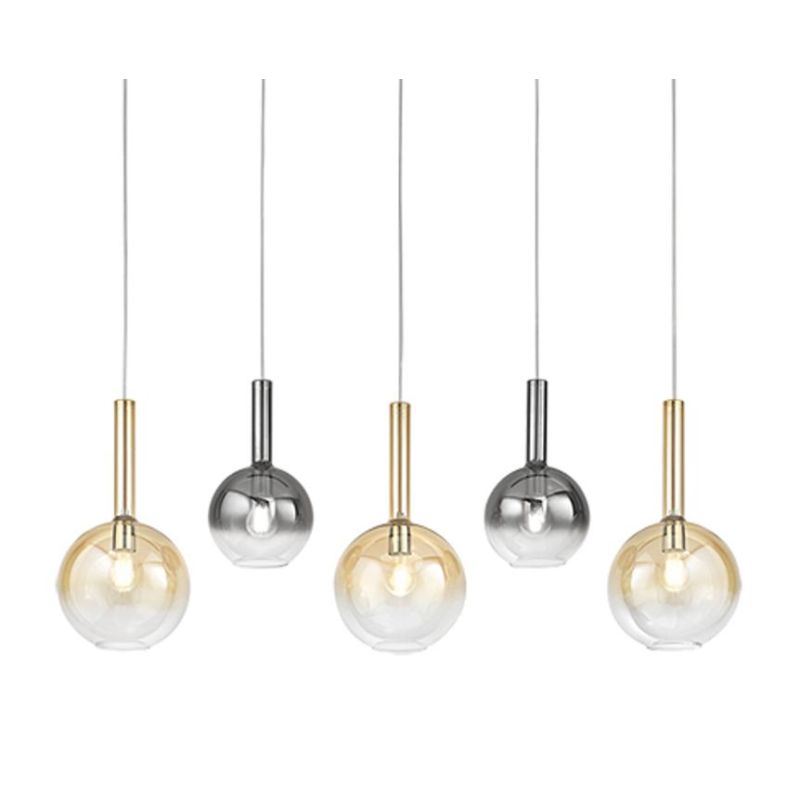 LOLLIPOP SOSPENSIONE RETTANGOLARE 5 LUCI NERA CON DIFFUSORI A SFERA IN VETRO COLORATO LAMPADINE E27 MODERNA