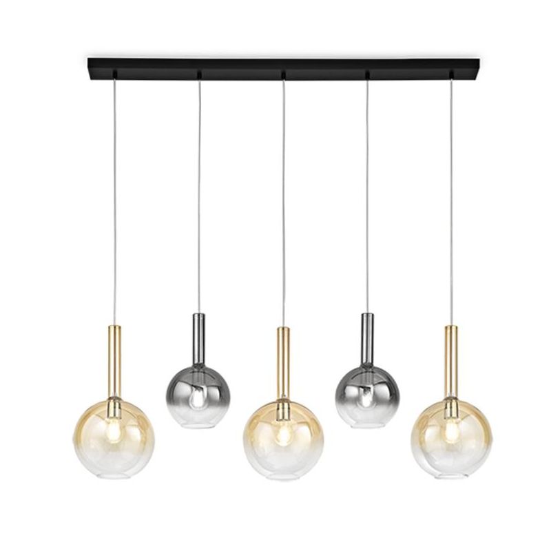 LOLLIPOP SOSPENSIONE RETTANGOLARE 5 LUCI NERA CON DIFFUSORI A SFERA IN VETRO COLORATO LAMPADINE E27 MODERNA