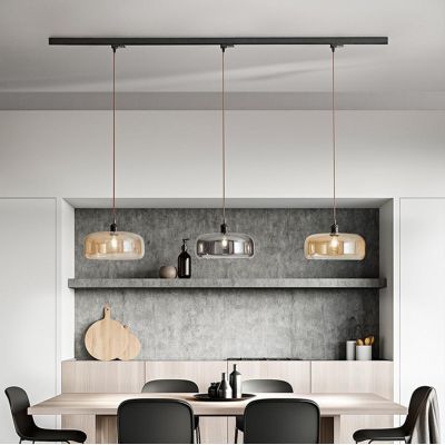 ANIMA SOSPENSIONE LINEARE CON BINARIO NERO CM 200 DIFFUSORI IN VETRO COLORATO LAMPADINE ATTACCO E27 MODERNA