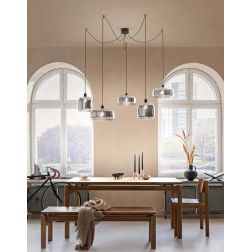 ANIMA SOSPENSIONE DECENTRATA CON 5 LUCI IN VETRO SOFFIATO COLORATO LAMPADINE ATTACCO E27 MODERNA 2