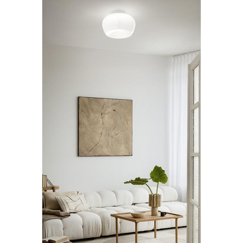 KAVE PLAFONIERA IN VETRO BIANCO O FUME D38 CM LED 20W LUCE 3000K DIMMERABILE DESIGN MODERNO