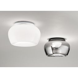 KAVE PLAFONIERA IN VETRO BIANCO O FUME D38 CM LED 20W LUCE 3000K DIMMERABILE DESIGN MODERNO