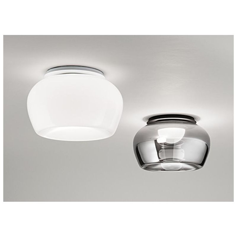 KAVE PLAFONIERA IN VETRO BIANCO O FUME D38 CM LED 20W LUCE 3000K DIMMERABILE DESIGN MODERNO