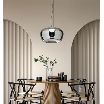 KAVE LAMPADARIO A SOSPENSIONE IN VETRO BIANCO O FUME D38 CM LED 20W LUCE 3000K DIMMERABILE DESIGN MODERNO