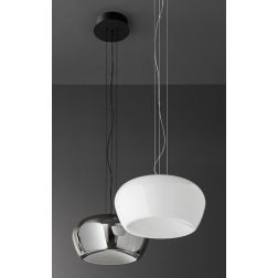 KAVE LAMPADARIO A SOSPENSIONE IN VETRO BIANCO O FUME D38 CM LED 20W LUCE 3000K DIMMERABILE DESIGN MODERNO