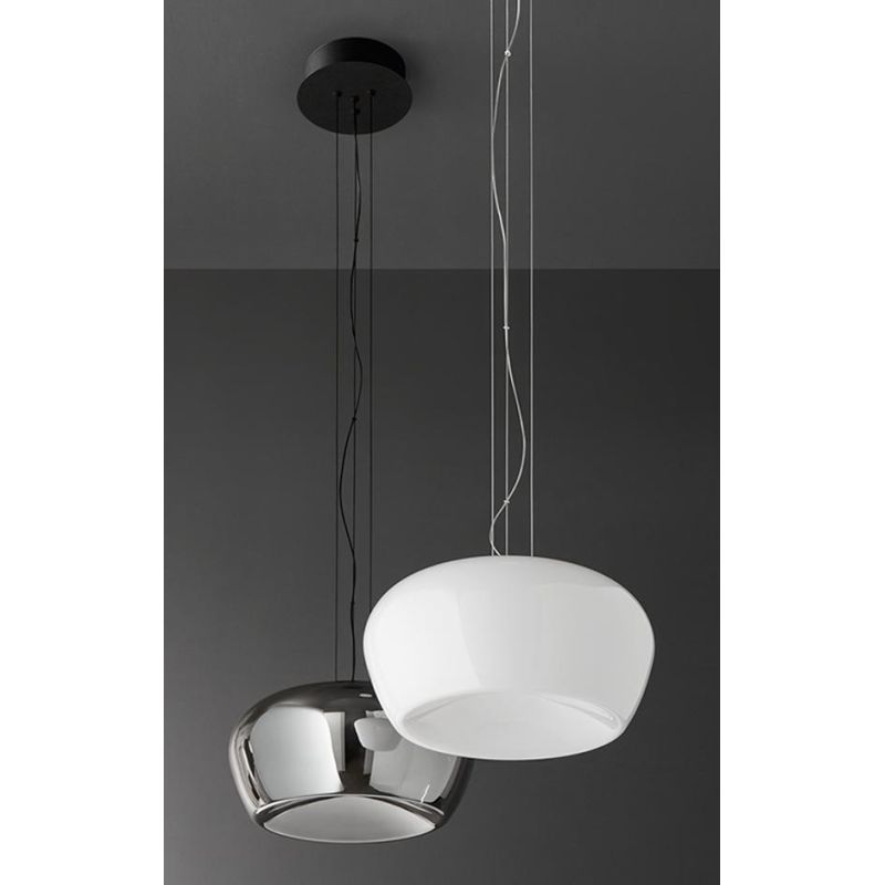 KAVE LAMPADARIO A SOSPENSIONE IN VETRO BIANCO O FUME D38 CM LED 20W LUCE 3000K DIMMERABILE DESIGN MODERNO