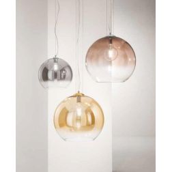 PLANET SOSPENSIONE SINGOLA CON SFERA IN VETRO SFUMATO AMBRA,MARRONE E FUME LAMPADINA ATTACCO E27 MODERNA