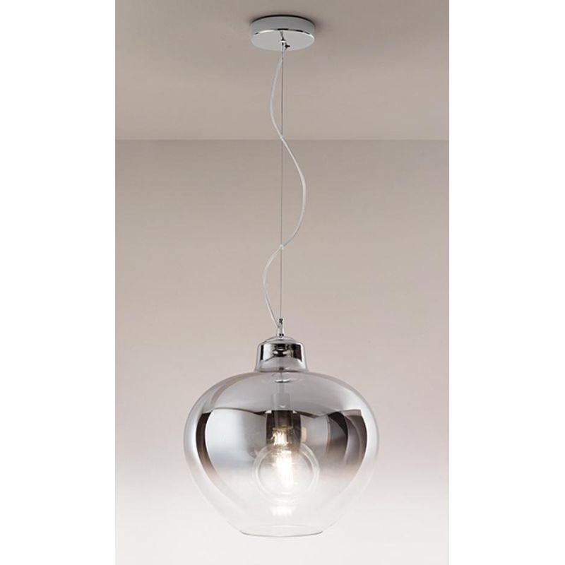BOWL SOSPENSIONE SINGOLA CON SFERA IN VETRO SFUMATO AMBRA,RAME E FUME LAMPADINA ATTACCO E27