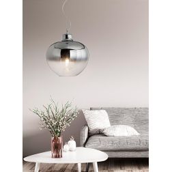 BOWL SOSPENSIONE SINGOLA CON SFERA IN VETRO SFUMATO AMBRA,RAME E FUME LAMPADINA ATTACCO E27 2