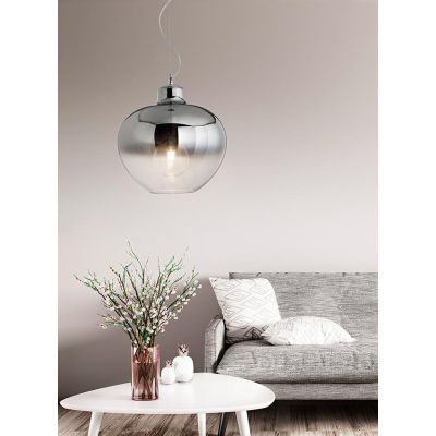 BOWL SOSPENSIONE SINGOLA CON SFERA IN VETRO SFUMATO AMBRA,RAME E FUME LAMPADINA ATTACCO E27