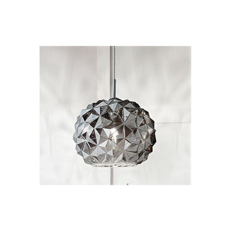 METEORA SOSPENSIONE SINGOLA ORIGINALE CON SFERA IN VETRO AMBRA,BIANCO E FUME LAMPADINA ATTACCO E27