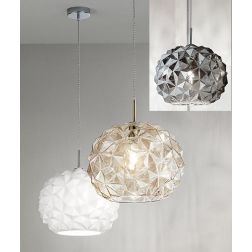 METEORA SOSPENSIONE SINGOLA ORIGINALE CON SFERA IN VETRO AMBRA,BIANCO E FUME LAMPADINA ATTACCO E27