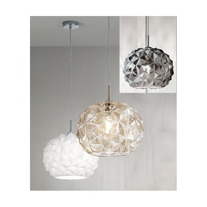 METEORA SOSPENSIONE SINGOLA ORIGINALE CON SFERA IN VETRO AMBRA,BIANCO E FUME LAMPADINA ATTACCO E27