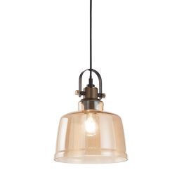 VINTAGE SOSPENSIONE SINGOLA CON DIFFUSORE IN VETRO AMBRA E FUME CON LAMPADINA ATTACCO E27