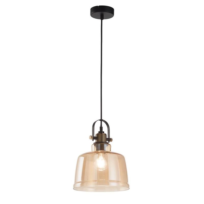 VINTAGE SOSPENSIONE SINGOLA CON DIFFUSORE IN VETRO AMBRA E FUME CON LAMPADINA ATTACCO E27