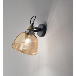 VINTAGE LAMPADA DA PARETE ORIENTABILE CON DIFFUSORE IN VETRO AMBRA E FUME LAMPADINA ATTACCO E27 2