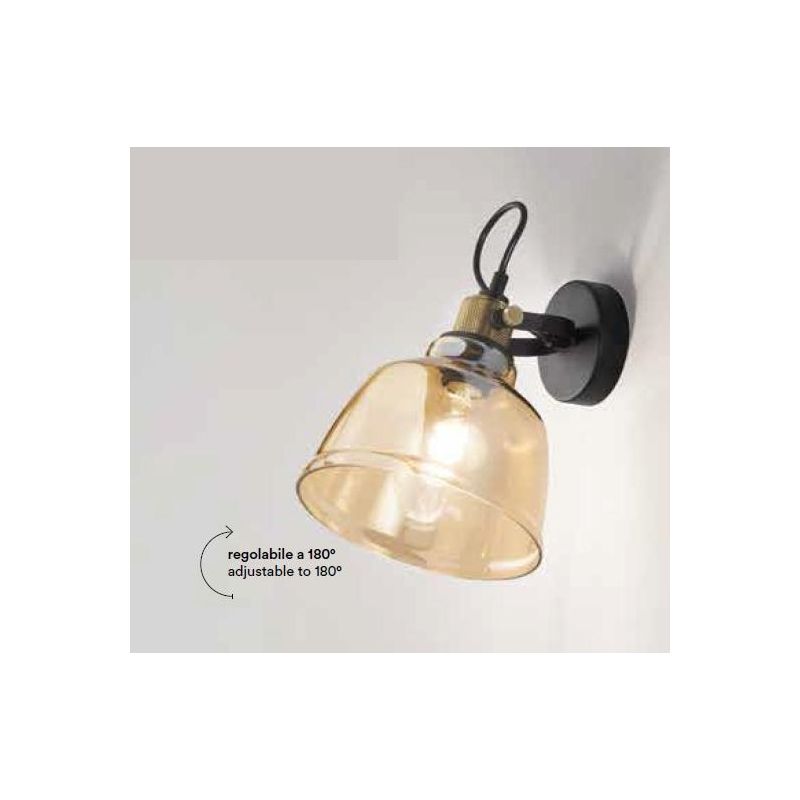 VINTAGE LAMPADA DA PARETE ORIENTABILE CON DIFFUSORE IN VETRO AMBRA E FUME LAMPADINA ATTACCO E27