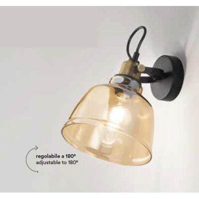 VINTAGE LAMPADA DA PARETE ORIENTABILE CON DIFFUSORE IN VETRO AMBRA E FUME LAMPADINA ATTACCO E27