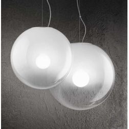 MOON SOSPENSIONE SINGOLA CON SFERA IN VETRO SOFFIATO BIANCO 3 MISURE LAMPADINA ATTACCO E27 MODERNA
